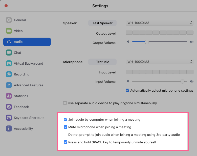 zoom audio settings